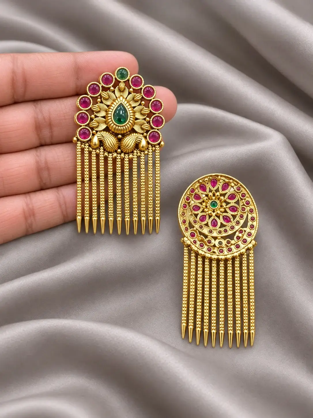 Peacock Kempu Stone Comb Rakodi
